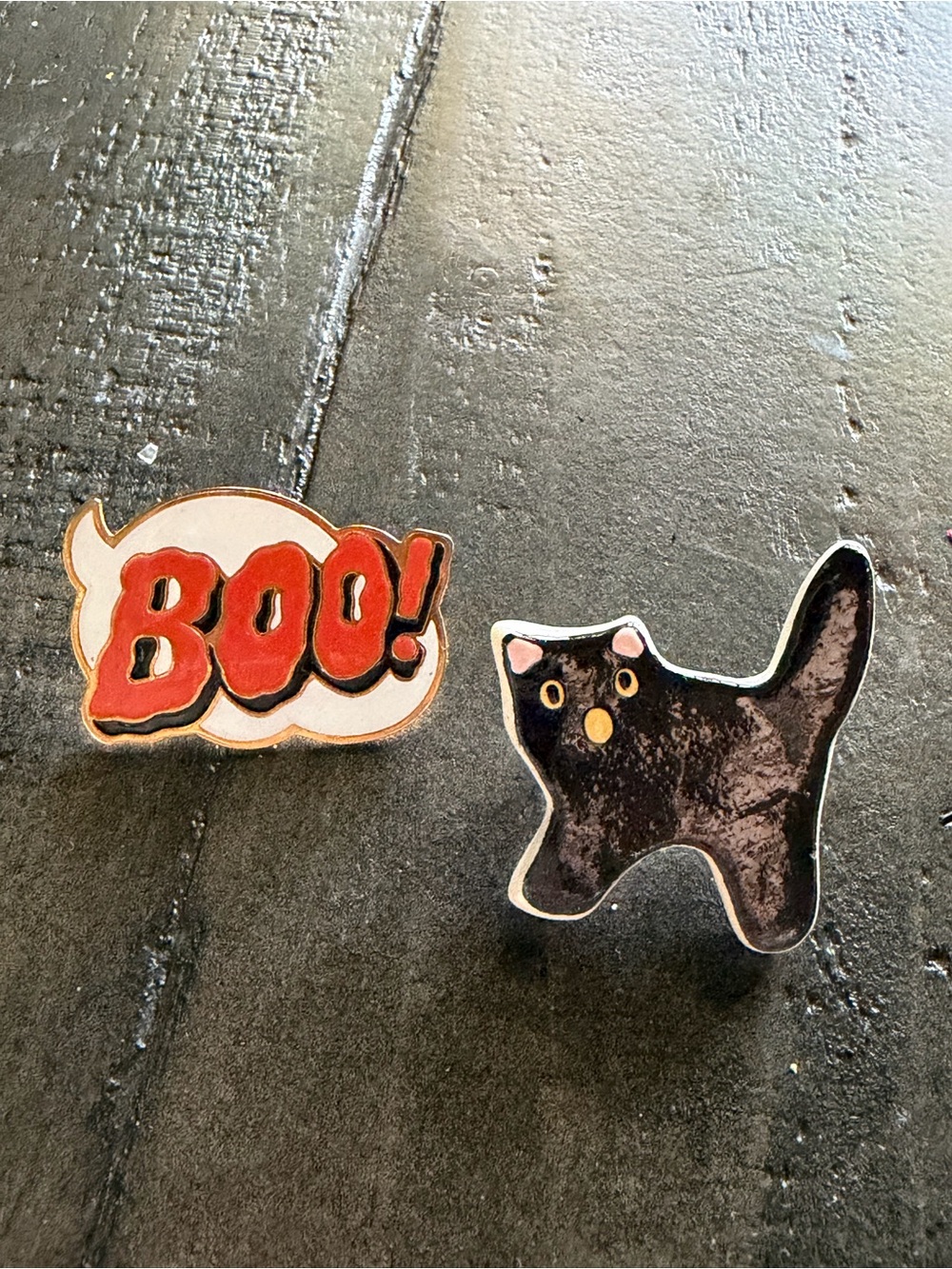 Unbranded Black Cat & Orange 'BOO!' Enamel Pin Set